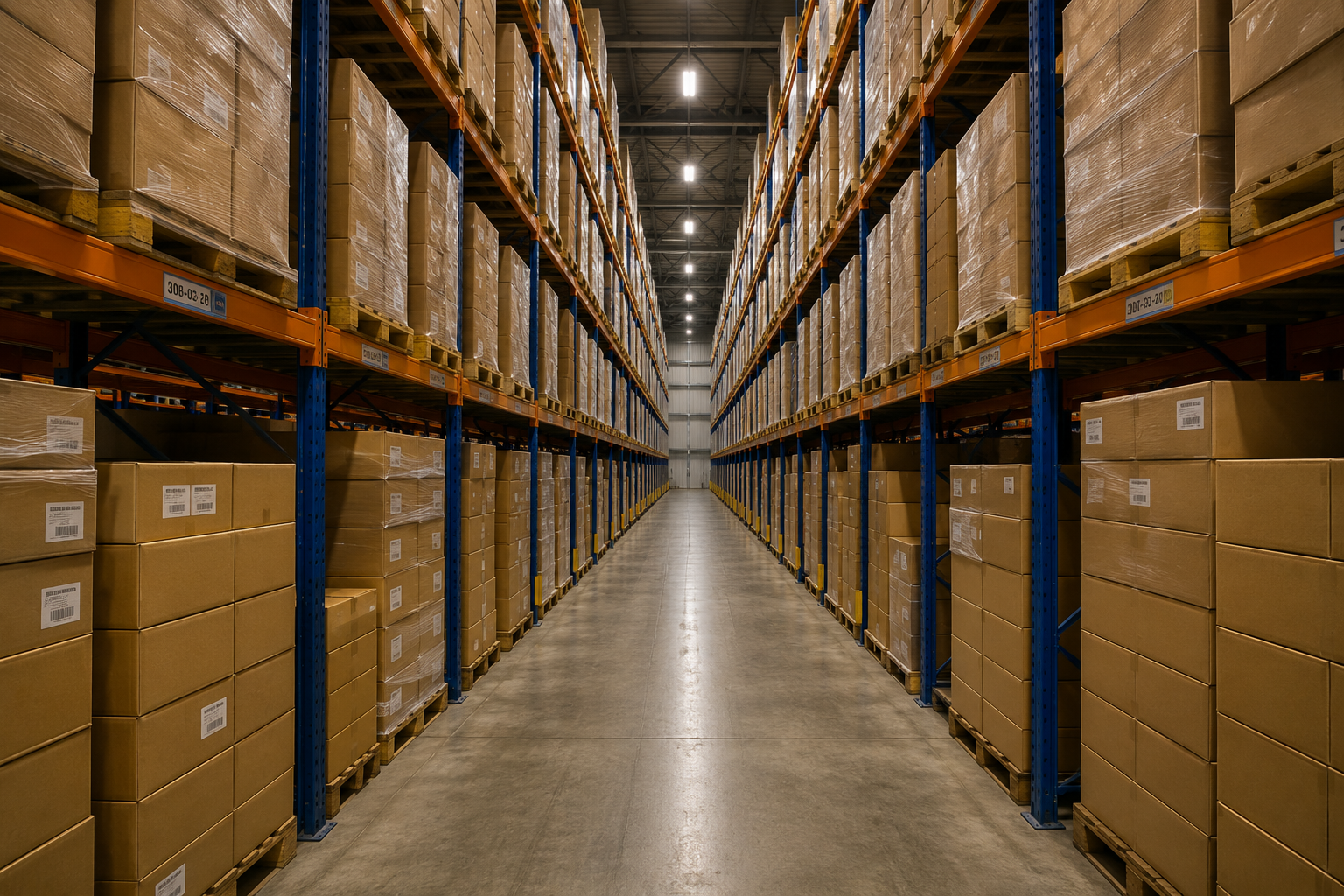 Racked warehouse aisle — 3PL storage