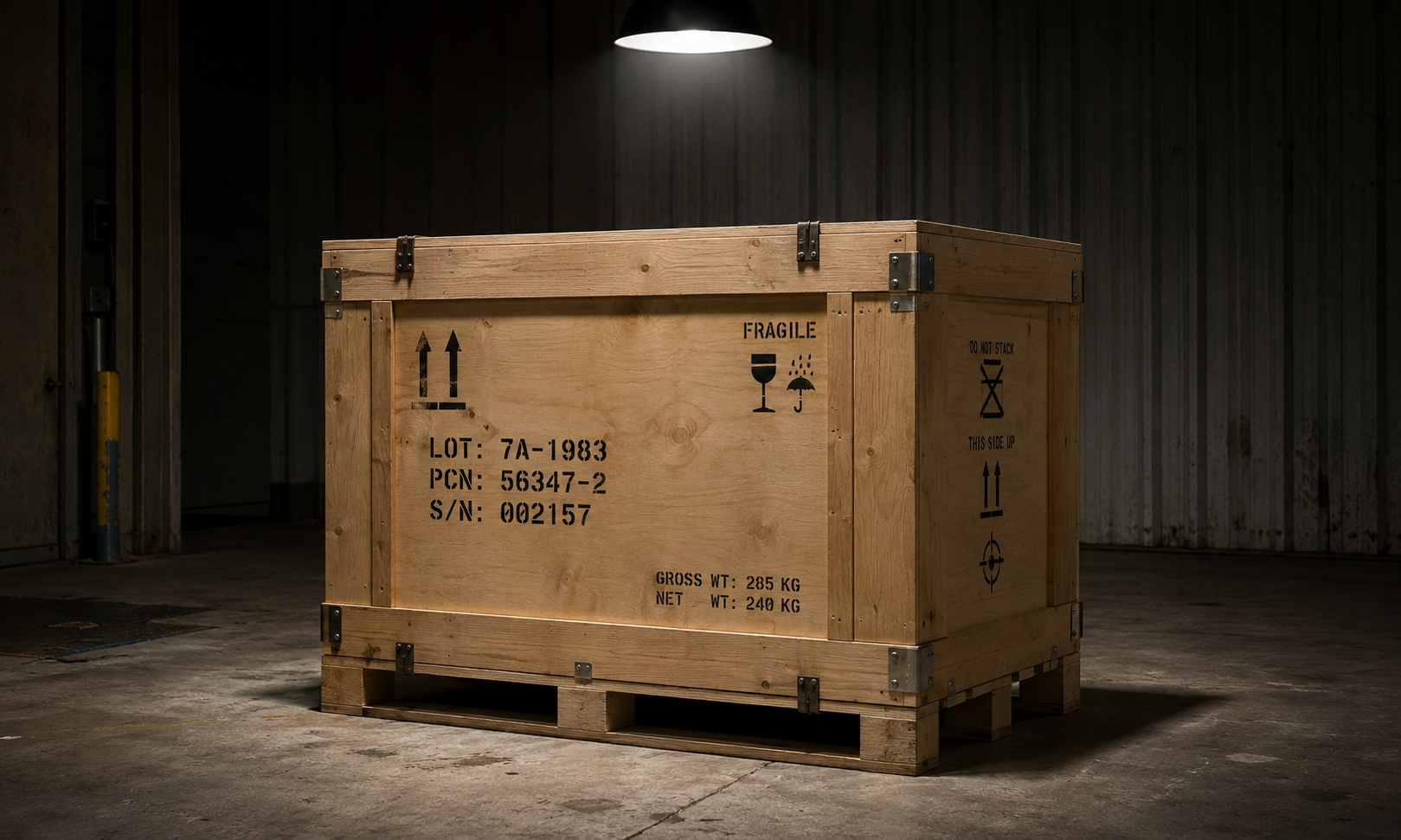 Export crate with military-style markings