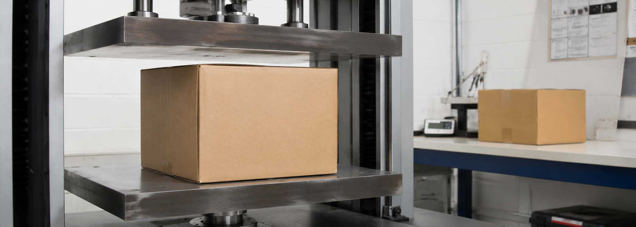 Compression test — corrugated box in test lab